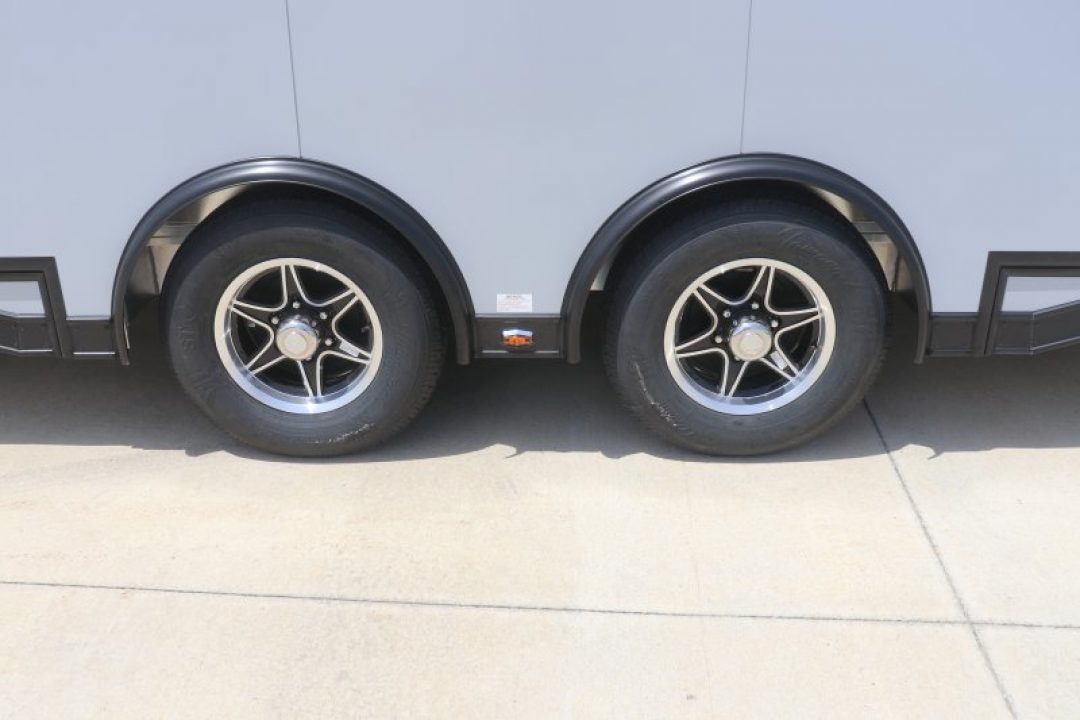 New In-Tech Lite 8.5x28 Race Trailer-10K Sportsman Gray W/ Black Trim- Tool Drawers, Extension Flap, Black Interior Trim, and Black Exterior Trim