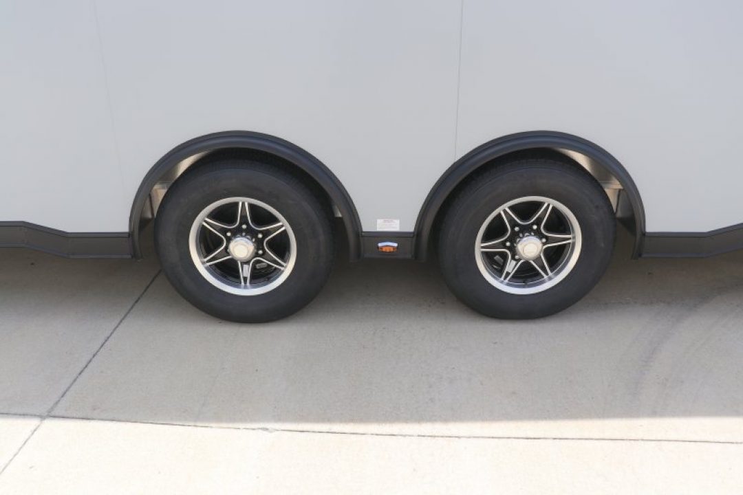 New In-Tech Lite 8.5x28 Race Trailer-10K Sportsman Gray W/ Black Trim- Tool Drawers, Extension Flap, Black Interior Trim, and Black Exterior Trim