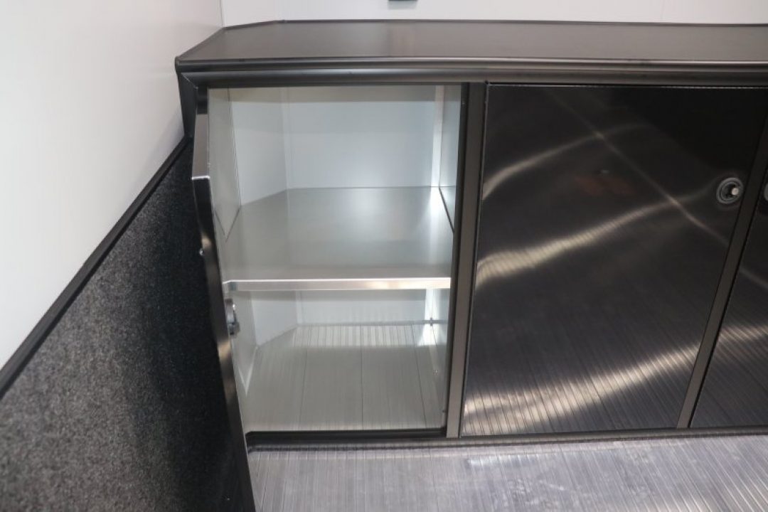 New In-Tech Lite 8.5x28 Race Trailer-10K Sportsman Gray W/ Black Trim- Tool Drawers, Extension Flap, Black Interior Trim, and Black Exterior Trim