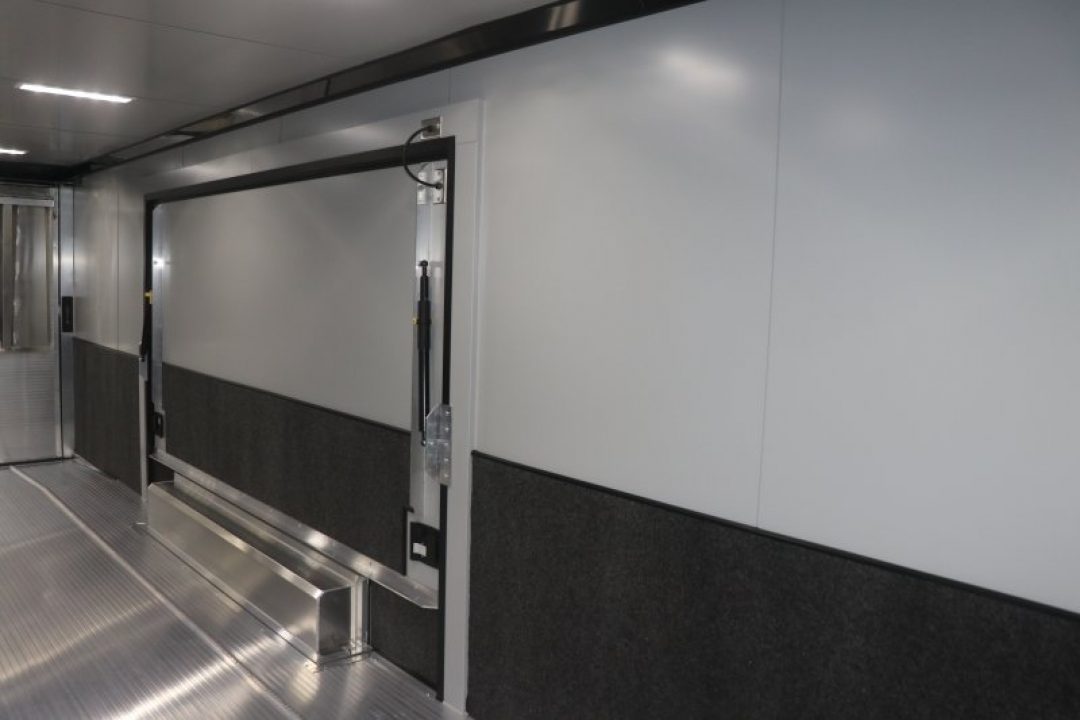 New In-Tech Lite 8.5x28 Race Trailer-10K Sportsman Gray W/ Black Trim- Tool Drawers, Extension Flap, Black Interior Trim, and Black Exterior Trim
