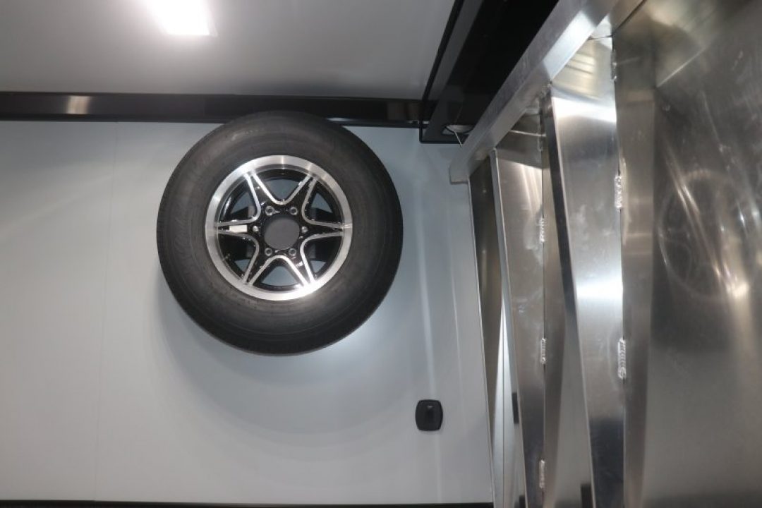 New In-Tech Lite 8.5x28 Race Trailer-10K Sportsman Gray W/ Black Trim- Tool Drawers, Extension Flap, Black Interior Trim, and Black Exterior Trim