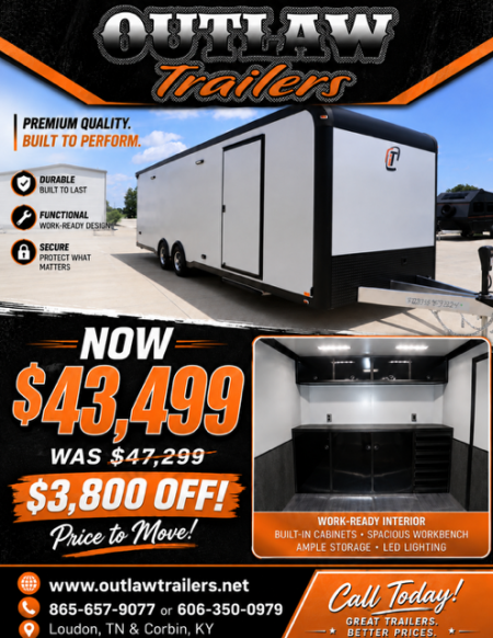 New In-Tech Lite 8.5x28 Race Trailer-10K Sportsman Gray W/ Black Trim- Tool Drawers, Extension Flap, Black Interior Trim, and Black Exterior Trim