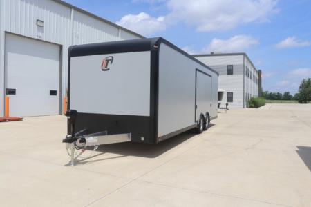 New In-Tech Lite 8.5x28 Race Trailer-10K Sportsman Gray W/ Black Trim- Tool Drawers, Extension Flap, Black Interior Trim, and Black Exterior Trim