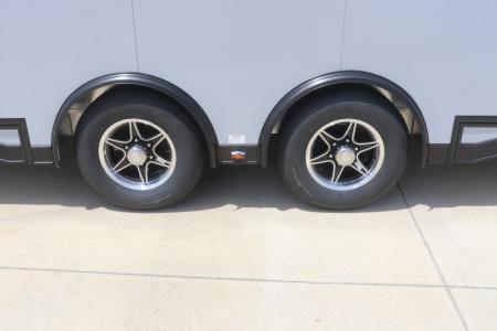 New In-Tech Lite 8.5x28 Race Trailer-10K Sportsman Gray W/ Black Trim- Tool Drawers, Extension Flap, Black Interior Trim, and Black Exterior Trim