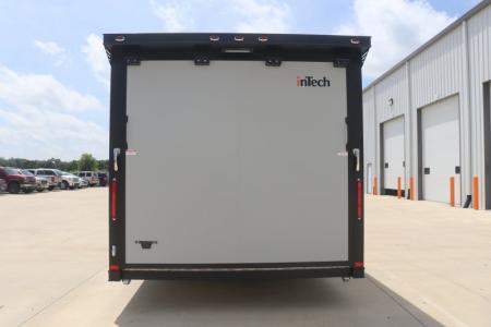 New In-Tech Lite 8.5x28 Race Trailer-10K Sportsman Gray W/ Black Trim- Tool Drawers, Extension Flap, Black Interior Trim, and Black Exterior Trim
