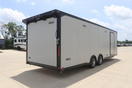New In-Tech Lite 8.5x28 Race Trailer-10K Sportsman Gray W/ Black Trim- Tool Drawers, Extension Flap, Black Interior Trim, and Black Exterior Trim