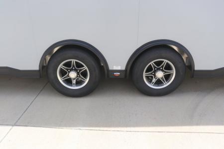 New In-Tech Lite 8.5x28 Race Trailer-10K Sportsman Gray W/ Black Trim- Tool Drawers, Extension Flap, Black Interior Trim, and Black Exterior Trim