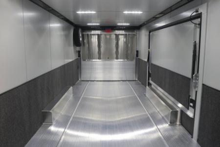 New In-Tech Lite 8.5x28 Race Trailer-10K Sportsman Gray W/ Black Trim- Tool Drawers, Extension Flap, Black Interior Trim, and Black Exterior Trim
