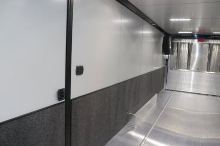 New In-Tech Lite 8.5x28 Race Trailer-10K Sportsman Gray W/ Black Trim- Tool Drawers, Extension Flap, Black Interior Trim, and Black Exterior Trim