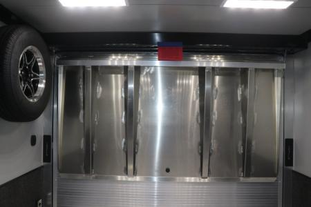 New In-Tech Lite 8.5x28 Race Trailer-10K Sportsman Gray W/ Black Trim- Tool Drawers, Extension Flap, Black Interior Trim, and Black Exterior Trim