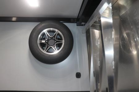 New In-Tech Lite 8.5x28 Race Trailer-10K Sportsman Gray W/ Black Trim- Tool Drawers, Extension Flap, Black Interior Trim, and Black Exterior Trim