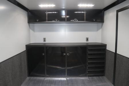 New In-Tech Lite 8.5x28 Race Trailer-10K Sportsman Gray W/ Black Trim- Tool Drawers, Extension Flap, Black Interior Trim, and Black Exterior Trim