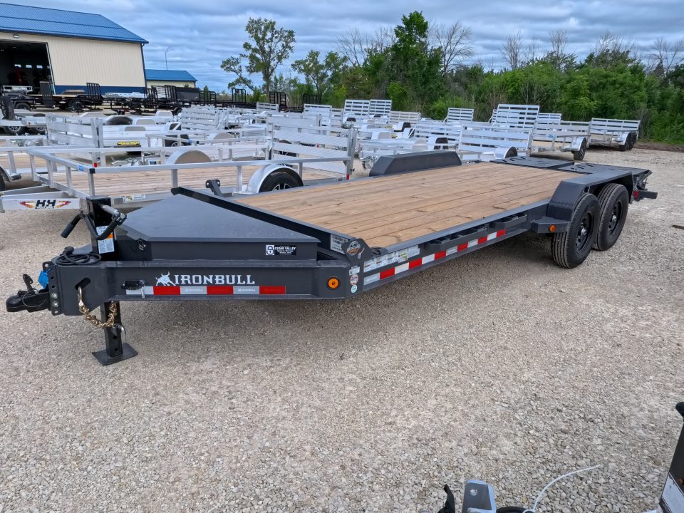 New 2027 Iron Bull 83x20 EWB Equipment Trailer 2)7K Straight Axles, Electric Brakes F-Adj., 3' Self Cleaning Dove Tail w/Rampage Ramps, Adj. 2 5/16" Coupler, LRE 10 Ply Tires