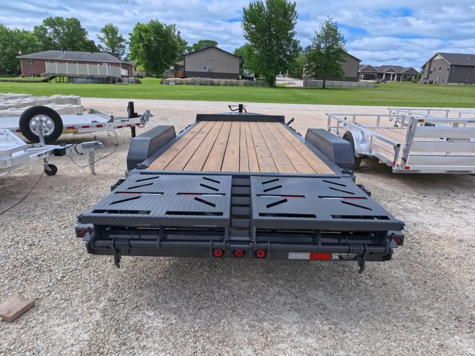 New 2027 Iron Bull 83x20 EWB Equipment Trailer 2)7K Straight Axles, Electric Brakes F-Adj., 3' Self Cleaning Dove Tail w/Rampage Ramps, Adj. 2 5/16" Coupler, LRE 10 Ply Tires