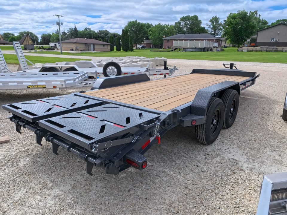 New 2027 Iron Bull 83x20 EWB Equipment Trailer 2)7K Straight Axles, Electric Brakes F-Adj., 3' Self Cleaning Dove Tail w/Rampage Ramps, Adj. 2 5/16" Coupler, LRE 10 Ply Tires