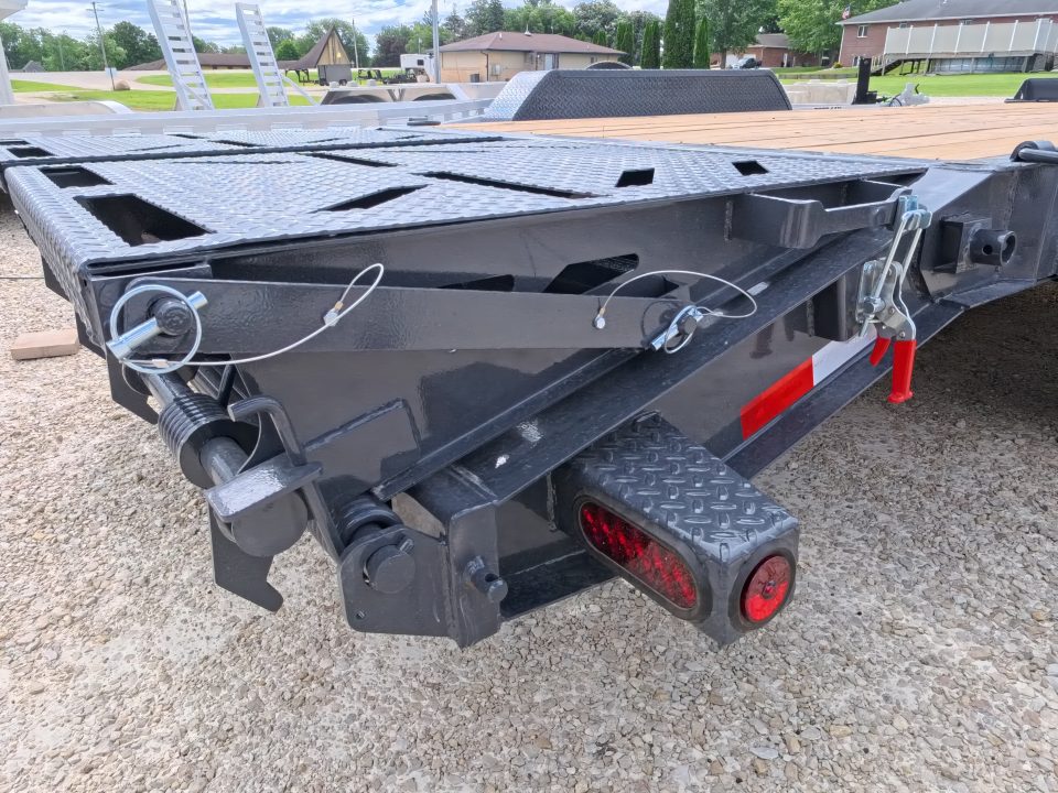 New 2027 Iron Bull 83x20 EWB Equipment Trailer 2)7K Straight Axles, Electric Brakes F-Adj., 3' Self Cleaning Dove Tail w/Rampage Ramps, Adj. 2 5/16" Coupler, LRE 10 Ply Tires