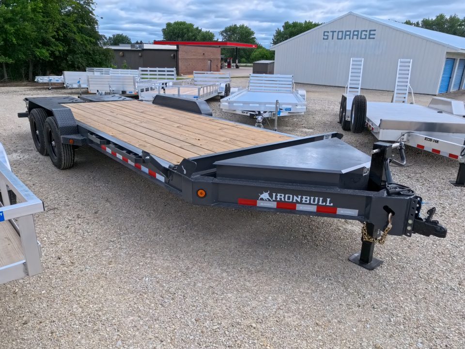 New 2027 Iron Bull 83x20 EWB Equipment Trailer 2)7K Straight Axles, Electric Brakes F-Adj., 3' Self Cleaning Dove Tail w/Rampage Ramps, Adj. 2 5/16" Coupler, LRE 10 Ply Tires