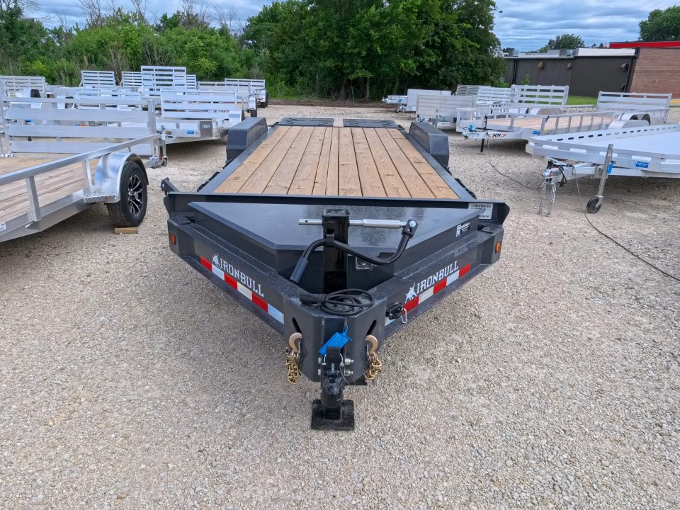 New 2027 Iron Bull 83x20 EWB Equipment Trailer 2)7K Straight Axles, Electric Brakes F-Adj., 3' Self Cleaning Dove Tail w/Rampage Ramps, Adj. 2 5/16" Coupler, LRE 10 Ply Tires
