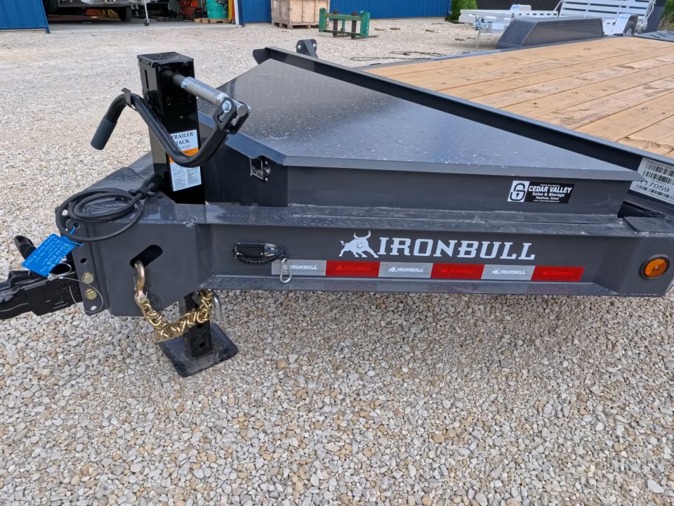 New 2027 Iron Bull 83x20 EWB Equipment Trailer 2)7K Straight Axles, Electric Brakes F-Adj., 3' Self Cleaning Dove Tail w/Rampage Ramps, Adj. 2 5/16" Coupler, LRE 10 Ply Tires, Removeable Fenders