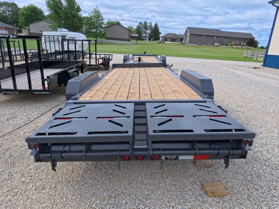 New 2027 Iron Bull 83x20 EWB Equipment Trailer 2)7K Straight Axles, Electric Brakes F-Adj., 3' Self Cleaning Dove Tail w/Rampage Ramps, Adj. 2 5/16" Coupler, LRE 10 Ply Tires, Removeable Fenders
