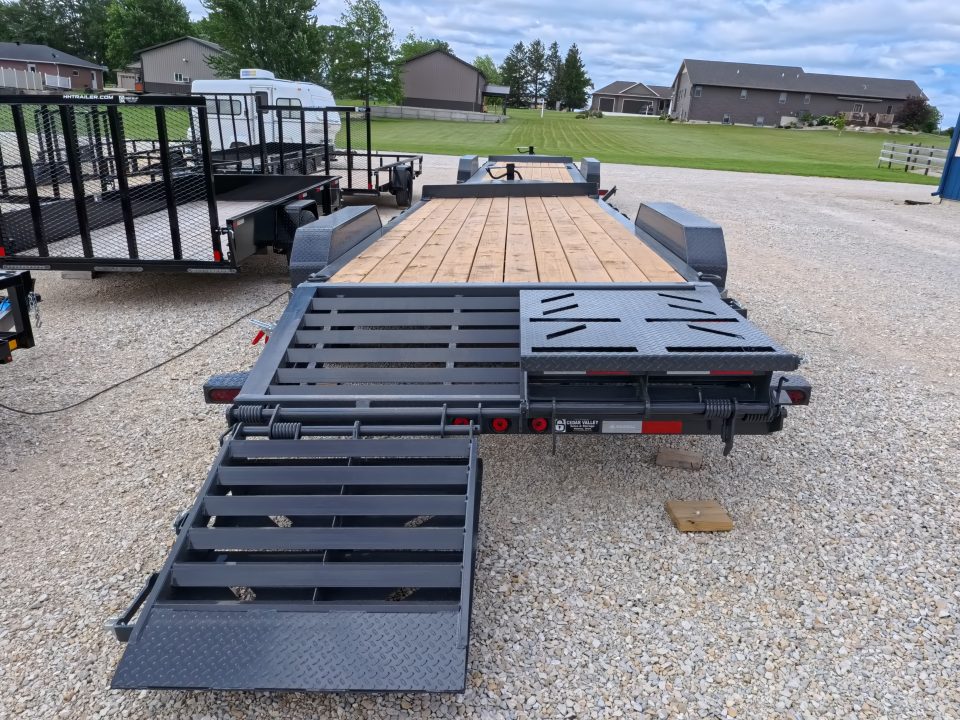 New 2027 Iron Bull 83x20 EWB Equipment Trailer 2)7K Straight Axles, Electric Brakes F-Adj., 3' Self Cleaning Dove Tail w/Rampage Ramps, Adj. 2 5/16" Coupler, LRE 10 Ply Tires, Removeable Fenders