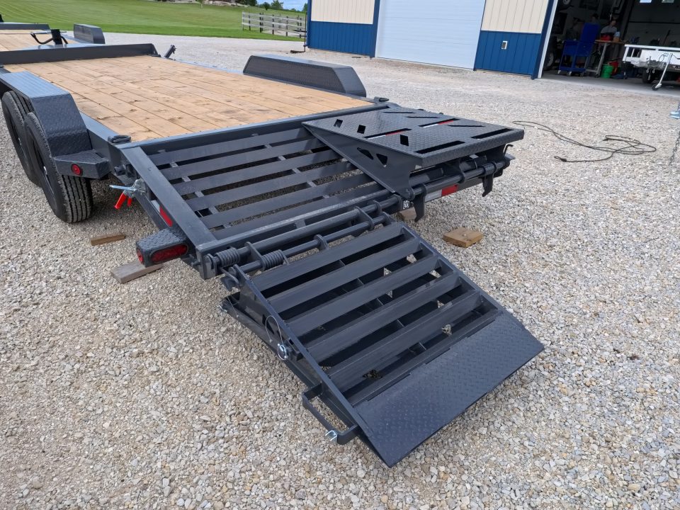 New 2027 Iron Bull 83x20 EWB Equipment Trailer 2)7K Straight Axles, Electric Brakes F-Adj., 3' Self Cleaning Dove Tail w/Rampage Ramps, Adj. 2 5/16" Coupler, LRE 10 Ply Tires, Removeable Fenders