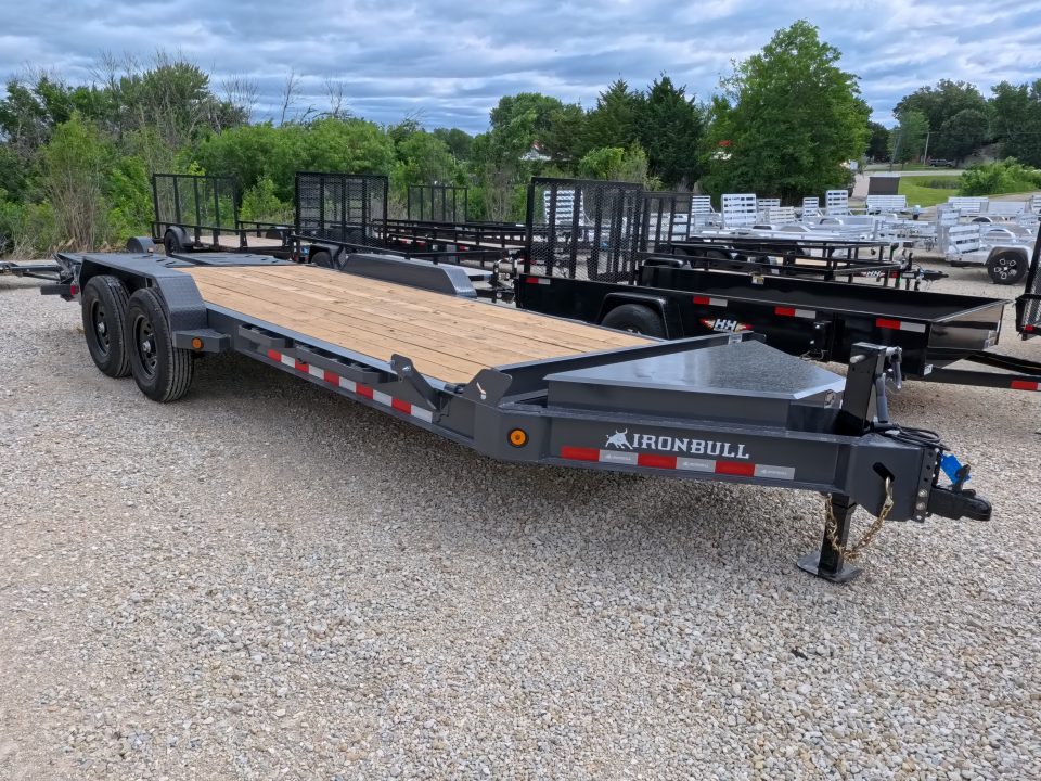 New 2027 Iron Bull 83x20 EWB Equipment Trailer 2)7K Straight Axles, Electric Brakes F-Adj., 3' Self Cleaning Dove Tail w/Rampage Ramps, Adj. 2 5/16" Coupler, LRE 10 Ply Tires, Removeable Fenders