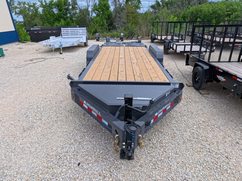 New 2027 Iron Bull 83x20 EWB Equipment Trailer 2)7K Straight Axles, Electric Brakes F-Adj., 3' Self Cleaning Dove Tail w/Rampage Ramps, Adj. 2 5/16" Coupler, LRE 10 Ply Tires, Removeable Fenders