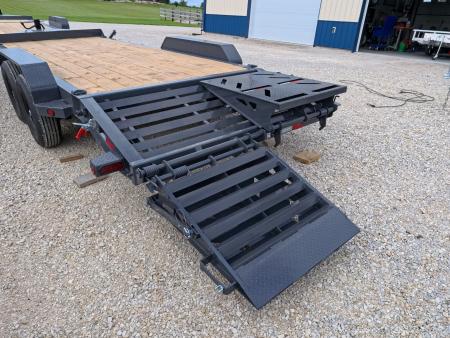 New 2027 Iron Bull 83x20 EWB Equipment Trailer 2)7K Straight Axles, Electric Brakes F-Adj., 3' Self Cleaning Dove Tail w/Rampage Ramps, Adj. 2 5/16" Coupler, LRE 10 Ply Tires, Removeable Fenders
