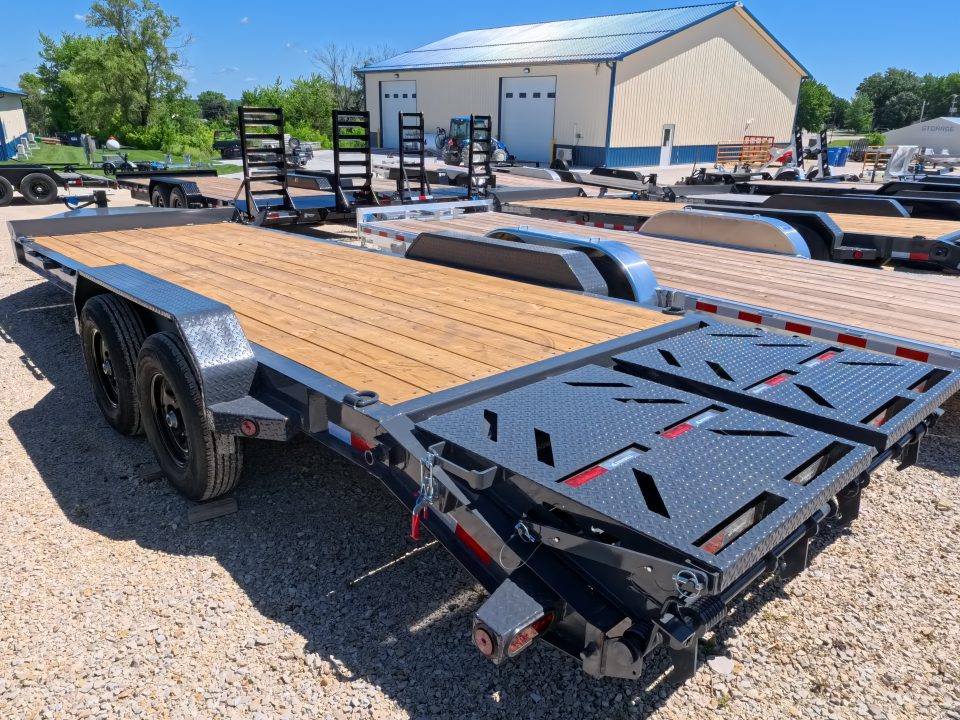 New 2027 Iron Bull 83 x 22 EWB Equipment Trailer with 2) 7K Straight Axles, Electric Brakes, 3' Self Cleaning Dove Tail with Rampage Ramps, Removeable Fenders and More!