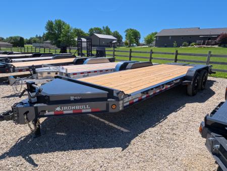 New 2027 Iron Bull 83 x 22 EWB Equipment Trailer with 2) 7K Straight Axles, Electric Brakes, 3' Self Cleaning Dove Tail with Rampage Ramps, Removeable Fenders and More!
