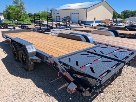 New 2027 Iron Bull 83 x 22 EWB Equipment Trailer with 2) 7K Straight Axles, Electric Brakes, 3' Self Cleaning Dove Tail with Rampage Ramps, Removeable Fenders and More!