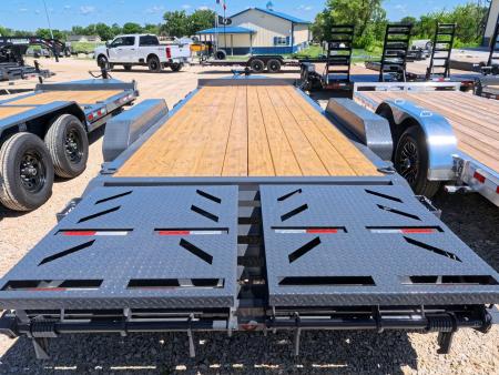 New 2027 Iron Bull 83 x 22 EWB Equipment Trailer with 2) 7K Straight Axles, Electric Brakes, 3' Self Cleaning Dove Tail with Rampage Ramps, Removeable Fenders and More!