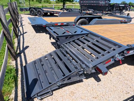 New 2027 Iron Bull 83 x 22 EWB Equipment Trailer with 2) 7K Straight Axles, Electric Brakes, 3' Self Cleaning Dove Tail with Rampage Ramps, Removeable Fenders and More!