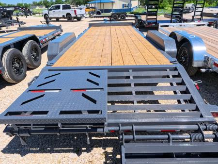 New 2027 Iron Bull 83 x 22 EWB Equipment Trailer with 2) 7K Straight Axles, Electric Brakes, 3' Self Cleaning Dove Tail with Rampage Ramps, Removeable Fenders and More!