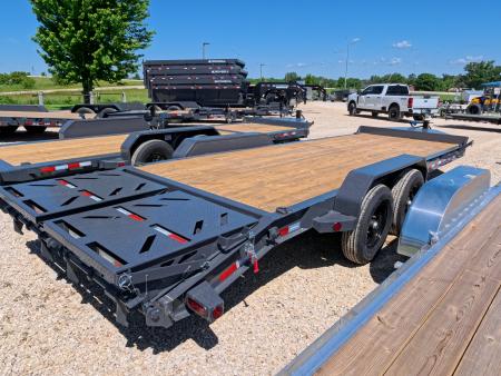 New 2027 Iron Bull 83 x 22 EWB Equipment Trailer with 2) 7K Straight Axles, Electric Brakes, 3' Self Cleaning Dove Tail with Rampage Ramps, Removeable Fenders and More!