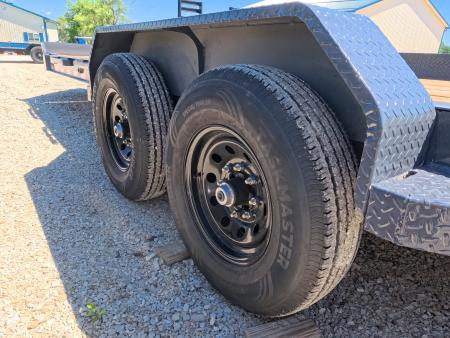 New 2027 Iron Bull 83 x 22 EWB Equipment Trailer with 2) 7K Straight Axles, Electric Brakes, 3' Self Cleaning Dove Tail with Rampage Ramps, Removeable Fenders and More!