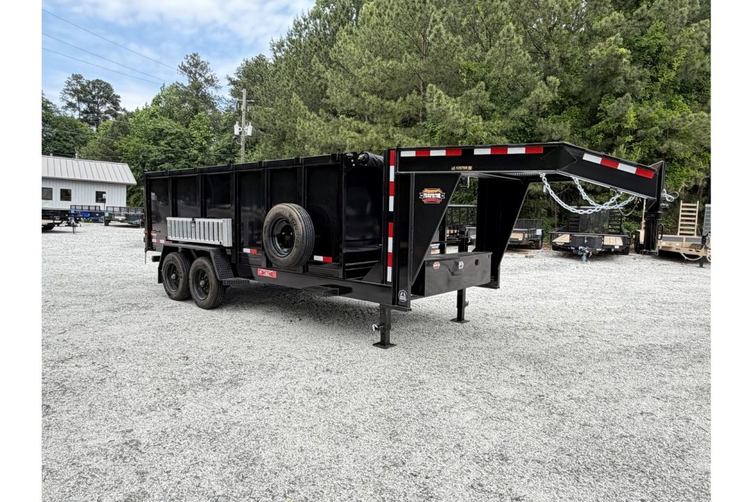 New 2026 Covered Wagon 7'x16' Gooseneck Dump, 16K GVWR, 4' Sides, Tarp, Spare