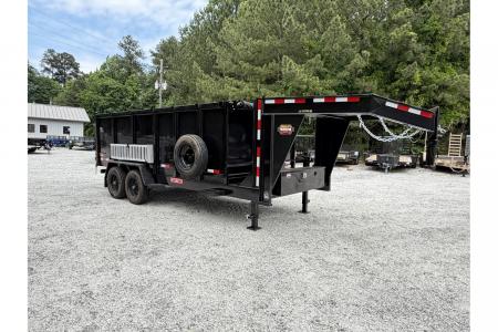 New 2026 Covered Wagon 7'x16' Gooseneck Dump, 16K GVWR, 4' Sides, Tarp, Spare