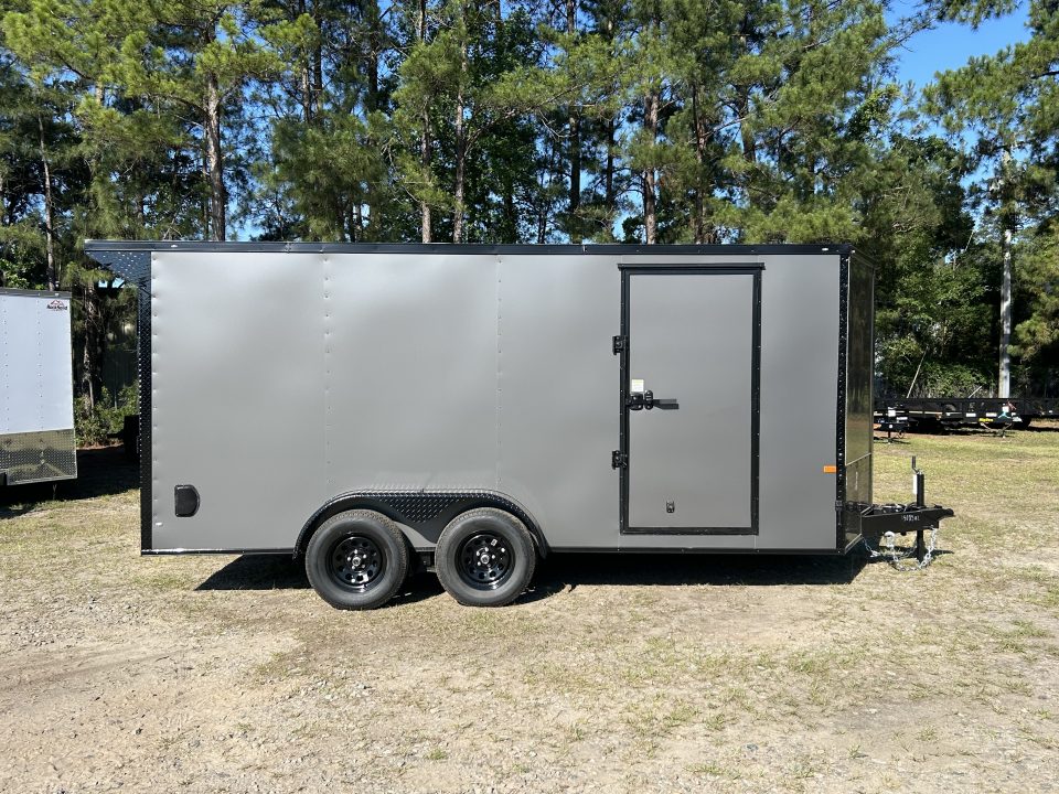 New 2026 Rock Solid 7x16 Cargo / Enclosed Trailer, .080 Polycore, Xtra height, Rear Spoiler and More !!