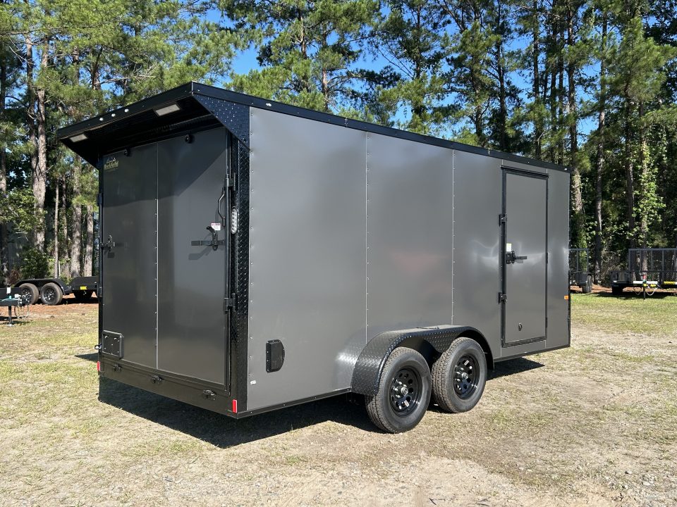 New 2026 Rock Solid 7x16 Cargo / Enclosed Trailer, .080 Polycore, Xtra height, Rear Spoiler and More !!