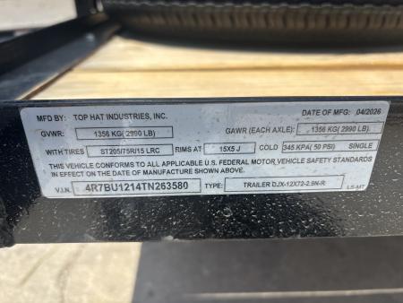 New #263580 2026 TOP HAT DJX 6 X 12 SINGLE AXLE ANGLE TOP 3.5K UTILITY W/ 48" RAMP GATE