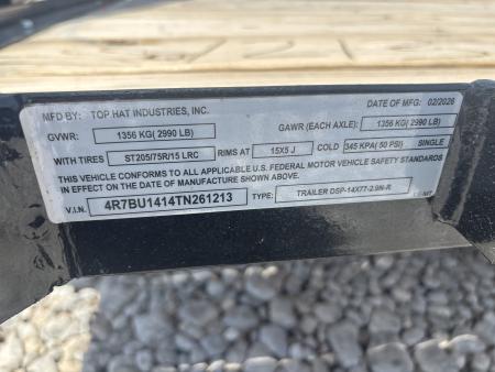 New #261213 2026 TOP HAT DSP 14 X 77 SINGLE AXLE PIPE TOP 3K UTILITY W/ REAR RAMP GATE
