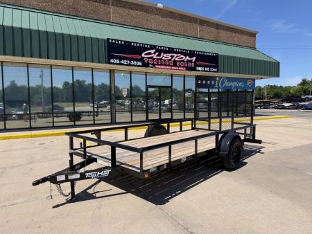 New #261213 2026 TOP HAT DSP 14 X 77 SINGLE AXLE PIPE TOP 3K UTILITY W/ REAR RAMP GATE