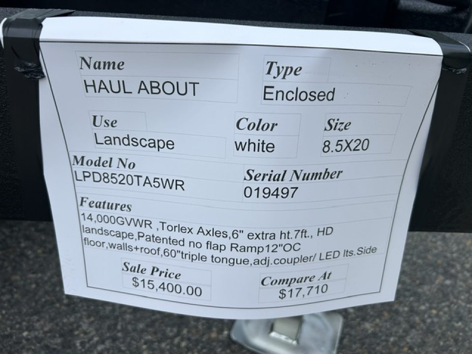 New 2027 Haul About Trailers 8.5X20 HD 14,000 GVWR Pro Landscape Model Cargo / Enclosed Trailer