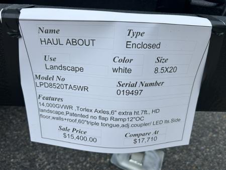 New 2027 Haul About Trailers 8.5X20 HD 14,000 GVWR Pro Landscape Model Cargo / Enclosed Trailer