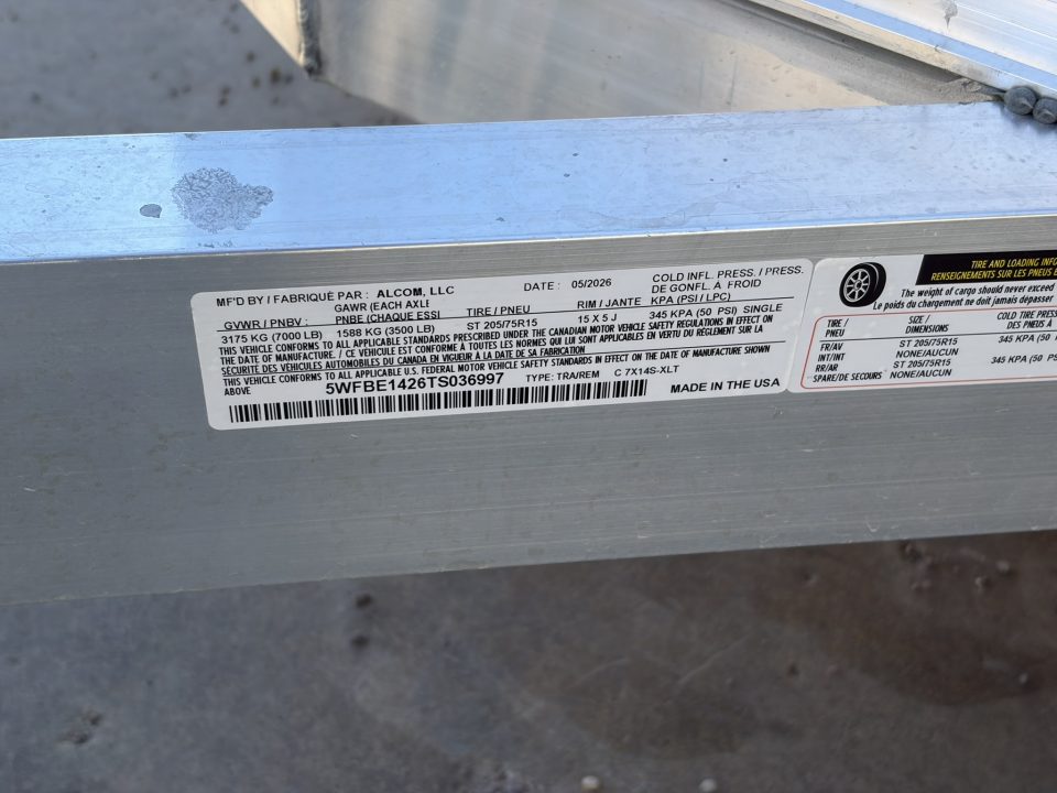 New 2026 Alcom 7x14 All aluminum ~ 4-year warranty Cargo / Enclosed Trailer