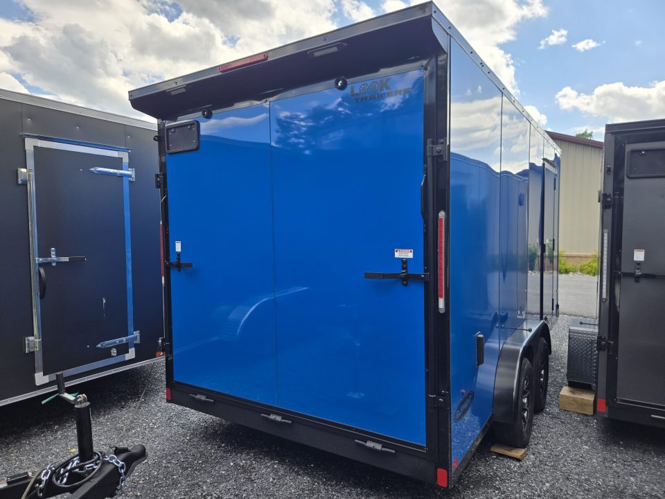New 7.5 x 16 Look Element SE V-Nose Cargo Trailer 7K GVWR, **Tru Blue Composite w/Black Out Trim, Rear Flare w/ Lights, Alum Wheels & Ramp Door