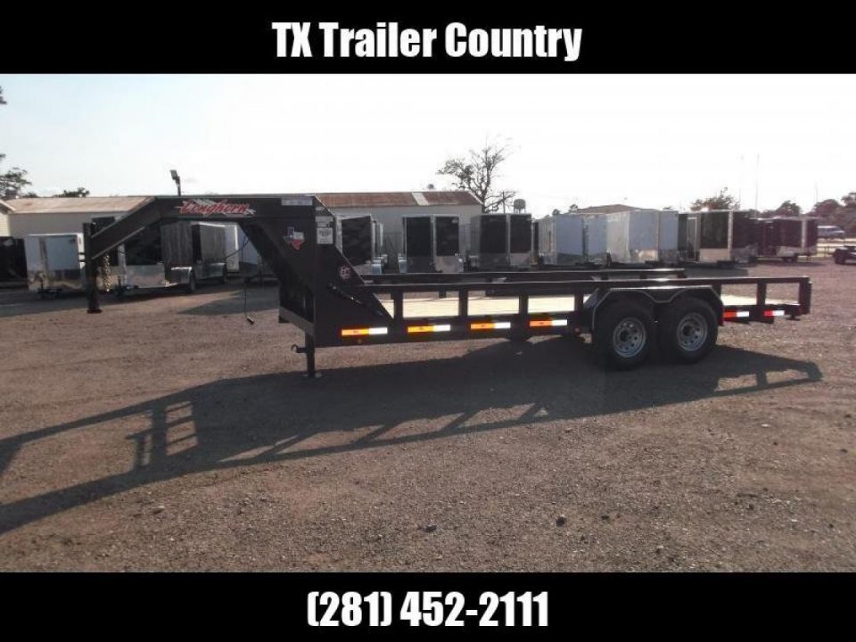 New 2026 Longhorn Trailers 83x20 Gooseneck 14K Utility Trailer / Lowboy Trailer / 7000# Axles / 3" Square Tubing / 5ft Heavy Duty Stand Up Ramps / LED Lights