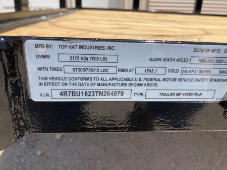 New 2026 Top Hat 16' x 83" MP Utility Trailer w/SIR